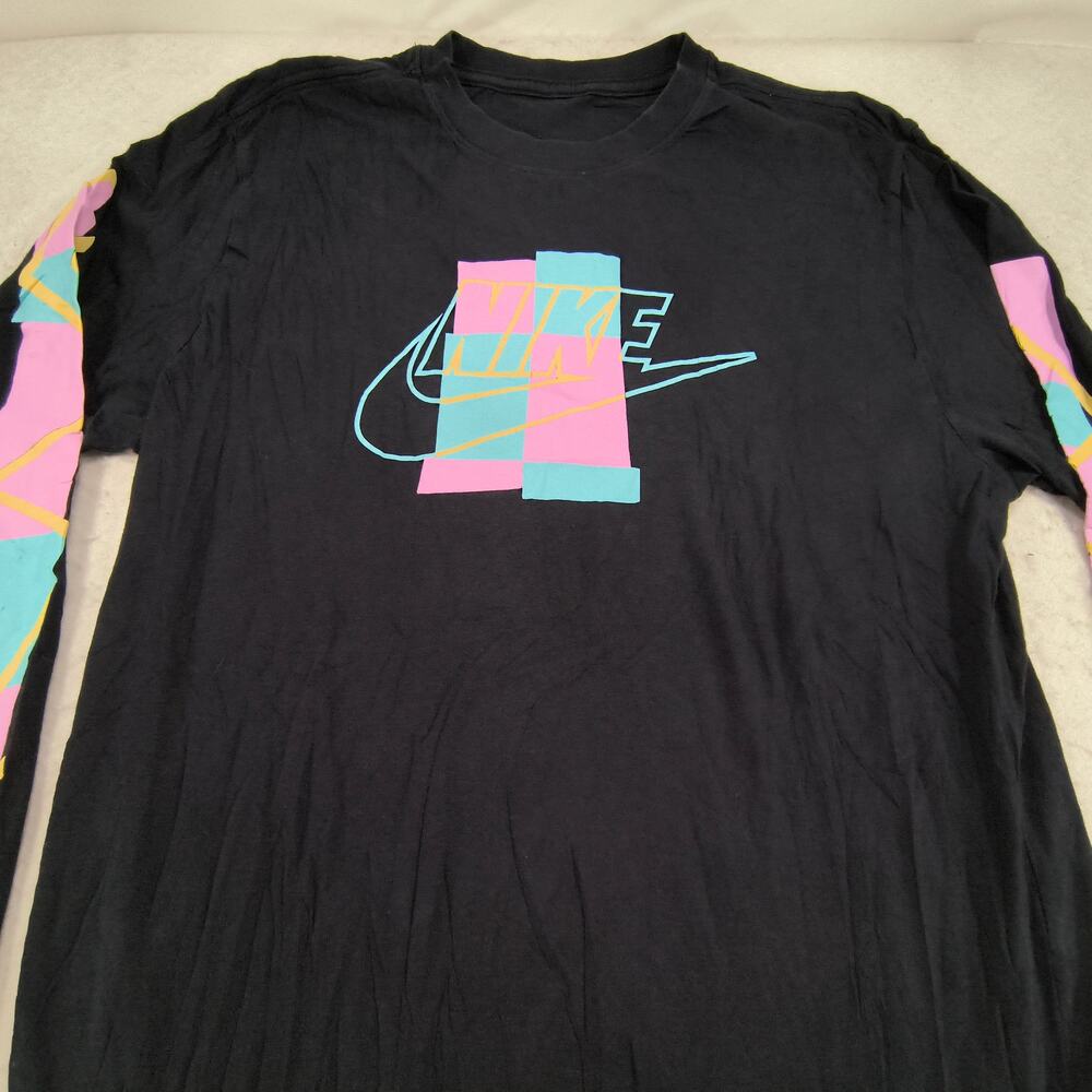 Nike Tee Graphic Crew Neck Long Sleeve Shirt Mens Size Medium M Black Blue